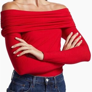 NWT Reformation Florentina Off-the-Shoulder Red Knit Top in Lipstick